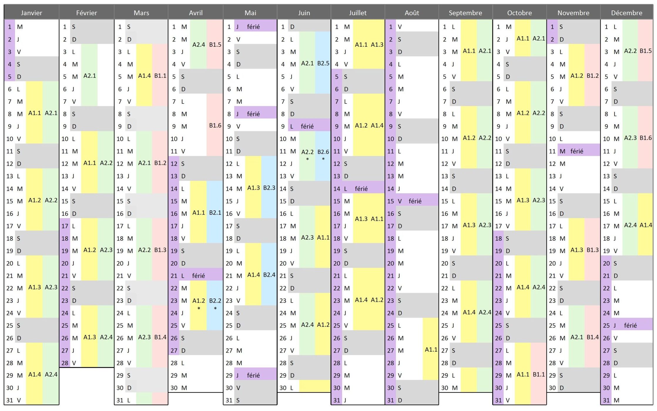 Calendrier paris 2025