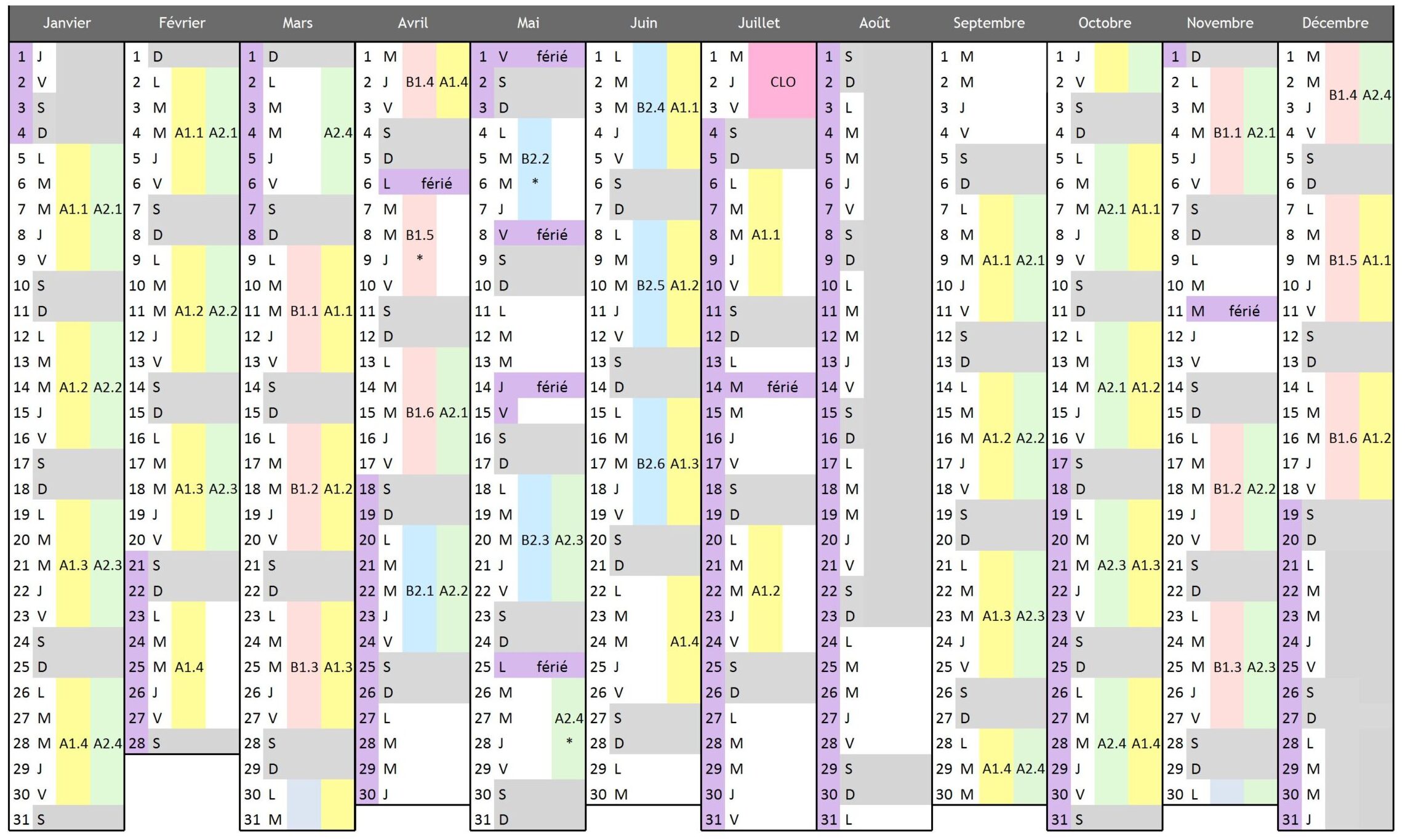 Calendrier paris 2026