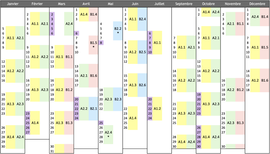 Calendrier Paris