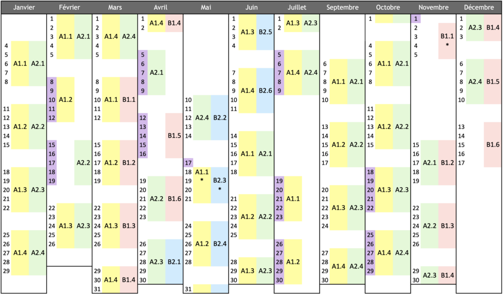 Calendrier Paris